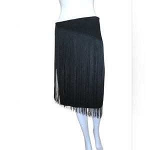 NWT Robert Rodriguez Black Stretch Front Fringe Skirt